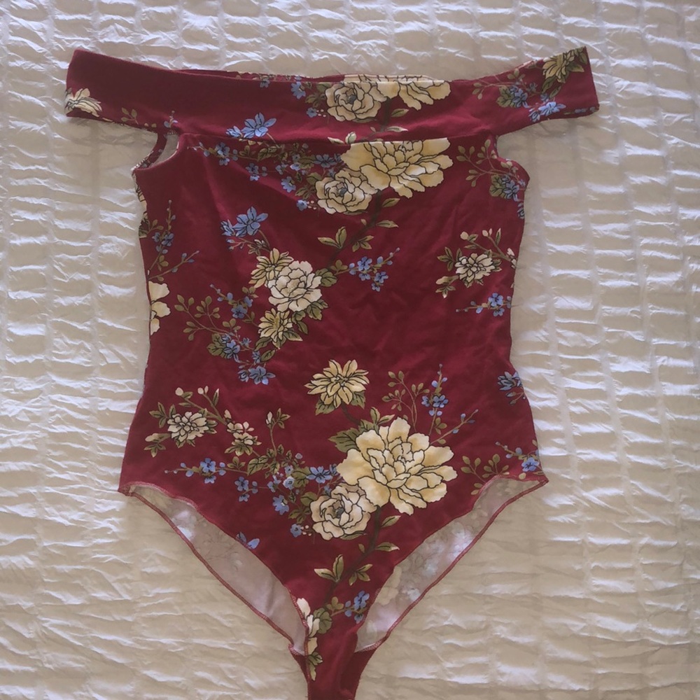 Forever21 red floral body suit